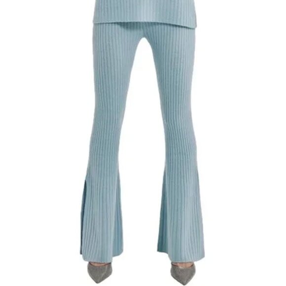 FLAW Something Navy Wool Cashmere Ribbed Knitted Flare Sweater Pants XS Blue - Picture 1 of 9
